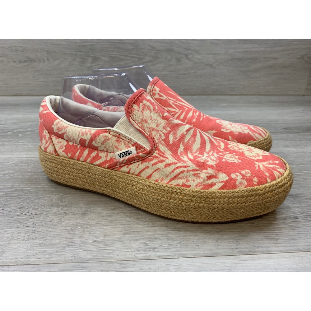 Vans Slip-On Espadrille Tropical Floral Coral Platform Sneakers Women's 9 Shoes